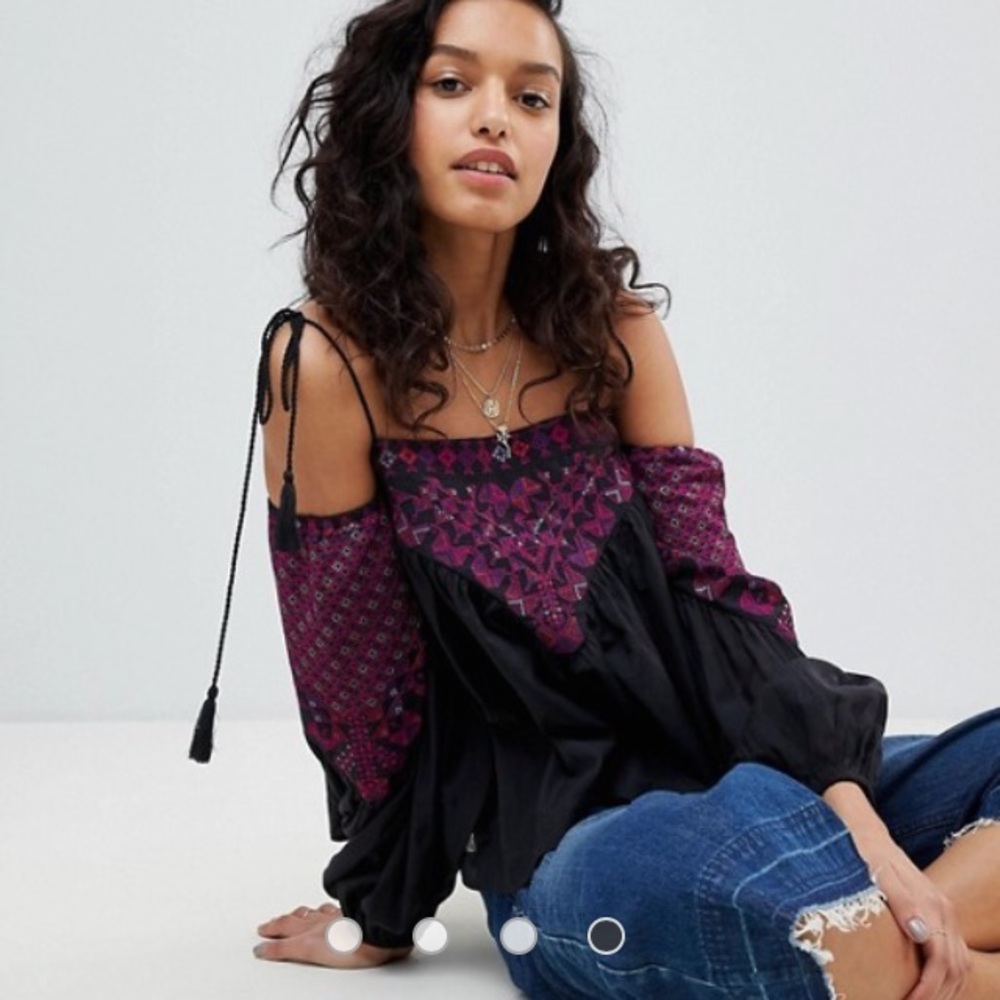 NWT Free People Embroidered Cold Shoulder Top